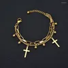 Bracelets à maillons pour femmes, bijoux en acier titane 316L, croix religieuse à 2 lignes, ne se décolore pas, vente en gros