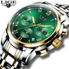 Montres Hommes 2019 LIGE Top Marque De Luxe Vert Mode Chronographe Mâle Sport Étanche Tout Acier Quartz Horloge Relogio Masculino C269M