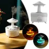 Decorative Objects Figurines UFO Raindrop Humidifier 7 Color Led Light Raining Water Drop Mini Aroma Diffuser Aromatherapy Humidifying Incense Machine 230928