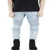 Representera kläddesignerbyxor SLP Blue Black förstörde Herr Slim Denim Straight Biker Skinny Jeans Män rippade jeans 28-38220L