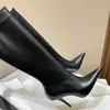 レッドブラック女性のファッション膝ブーツ先のつま先スティレットヒールサイドジップトールブーツオートバイブーツ女性用デザイナー靴工場豪華なブーツ