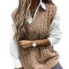 Women's Sweaters Knitwears Women Sweater Winter Vests Female Fashion In V-neck Sleeveless Vest Big Ground Flower Knitting