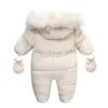 Rompers Winter Baby Jumpsuit Thick Warm Infant Hooded Inside Fleece Rompers born Boy Girl Overalls Outerwear Kids Snowsuit 231005