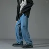 Jeans masculinos 2023 moda coreana baggy clássico unisex homem reto denim calças largas hip hop bagy luz azul calças