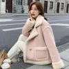 Dames bont faux roze sherpa kasjmier jas dames kort winter effen kleur losse stiksels lange mouwen kleine Koreaanse stijl verdikking 231005