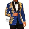 Costumes pour hommes Slim Fit Terno Masculino Sequins Shiny Sequins Gold Applique Men Prom Tuxedos Grooms Set 2 Pieces (Blazer Pantalon) Costume Homme