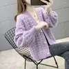 Tricots pour femmes Jaune Japon Casual Col V Bouton Mode Simple Tricoté Femmes Pull Cardigan Manteau Automne Top Fille Tissu Vêtements Lâche