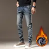 Jeans pour hommes Polaire Hommes 2023 Hiver Vintage Élastique Mince Épais Chaud Velours Pantalon Mode Coréen Mâle Peluche Stretch Denim Pantalon