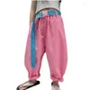 Broeken Kinderen Meisje Enkellange Broek Effen Kleur Met Gratis Riem Casual Stijl Zomer Losse Harem Kinderkleding 4 6 8 10 12 13Y