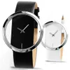Relógios de pulso único estilo simples transparente dial quartzo relógio de couro banda mulheres preto branco relógio de pulso relogio feminino265v