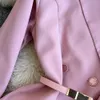 Klänningar modedesigner dubbelbröst blazer klänning kvinnor notched långärmad chic smal rosa mini kort casual vestidos kläder 2024