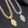 Pendant Necklaces Iced Out Shiny Hamsa Hand Cuban Link Chain for Men Women Lucky Necklace Hiphop Rapper Rock Jewelry Gift