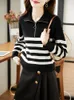 Damenpullover BOBOKATEER Herbstkleidung für Frauen 2023 Sweter Damski Jersey Casual Gestreifter Pull Femme Zip Up Revers Strickpullover Sueter