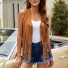 Women s Vests Vintage Women Tassel Vest 70s Hippie Faux Suede Rivets Sleeveless Fringe Jacket Waistcoat Streetwear S XXXL 231005