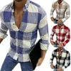 Män avslappnad långärmad knapp ner rutig skjorta smal fit muskelklänning skjortor toppar mäns mode vintage 210705304s