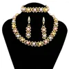 Halsband örhängen set afrikanska lyxiga smycken guldfärg boll pärlor armband kvinnor jubileumsfest bröllop klänning gåva