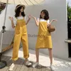 Women's Jumpsuits Rompers Preppy Style Women's Big Size Pockets Jumpsuits Black Yellow Cotton Suspender Strap Wide Pants Loose Kaii Overall Skirts WomenL231005