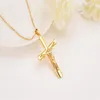 Men Fine Solid Gold Finish Cross Necklaces Whole Crucifix Pendant Women Jewelry Fashion Jesus Decoration Dress301w