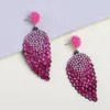 Boucles d'oreilles pendantes en forme de feuille, cristaux roses Fuchsia, perles, goutte d'eau pour femmes, mode bohème faite à la main