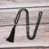 Mala Beads 6mm Pietra vulcanica Annodata Meditazione Gioielli semi-preziosi Uomini e donne Collana con ciondolo pendente con nappa nera N214R