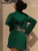 Базовые повседневные платья Hawthaw Women Элегантная уличная одежда с длинными рукавами Bodycon Green Fall Mini Dress Осенняя одежда Оптовые товары для бизнеса 231005