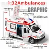 DIECAST MODEL CAR SAM CAR TOUS Scale 1/32 Diecast Alloy Ambulance Car Model dla chłopców Dziecięcy Pojazdy zabawkowe Dźwięk i światło z powrotem 231005