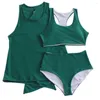 Women's Swimwear 3 Pcs/Set Women Suit Conservative Solid Color Anti-exposed Sleeveless Top Round Neck Swimming Sunscreen Breathable Lady