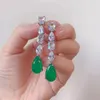 Ear Cuff Trend Vintage Paraiba Tourmaline Emerald Lab Diamonds Drop Long Earrings for Women Elegant Gemstone Party Fine Jewelry Gift 231005