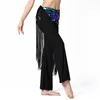 Stage Wear Dynamique Belly Dance Taille Chaîne Ornement Femmes Triangle Long Gland Oriental Paillettes Noir Hip Écharpe 4 Couleur