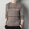 Men's Vests Autumn And Winter Loose Micro Elastic Casual Versatile Striped Jacquard Design Round Neck Knitted Long Sleeve Sweater