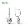 Ear Cuff SANTUZZA Pendientes colgantes de plata pura 925 para mujer, plata esterlina brillante, espinela verde, circonita blanca, joyería fina y elegante de Animal 231005