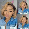 Synthetic Wigs Short Ombre Honey Blonde Bob Wig With Baby Hair Brown Straight Human Lace Part 1b27 For Black Women 231006