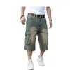 Shorts masculinos verão homens denim multi-bolso carga baggy jeans pesados lavados hip-hop perna larga male351i