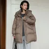 Parkas femininas para baixo jaqueta feminina com capuz jaqueta de comprimento médio inverno seção grossa moda coreana quente casacos casuais para baixo parkas 231005