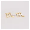 Stud 12 Zodiac Gold Personality Symbol Twee Constellation Earrings For Women Girl Party Jewelry Drop Delivery DHGARDEN DHKP7