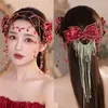 Fermagli per capelli Forcine rosse cinesi con accessori da sposa glitterati per le donne Barrette a fiori Gioielli per copricapo da sposa
