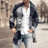 Misto lana da uomo Cappotto lungo autunno da uomo Blocco di colore geometrico Stampa Bottoni Risvolto Moda Giacca invernale da ufficio Cappotti di lana casual Oversize 231005