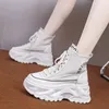 Klänningskor 2023 Kvinnor Hög Top Platform Canvas Boots Ulzzang 7 5cm kil klackar Sneakers Woman Autumn Thick Sole Leather Short 231006