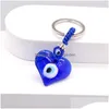 Sleutelhangers Waterdruppel Hart Rond Boze Oog Sleutelhanger Ring Voor Vrienden Koppels Boho Blauw Turkse Hanger Tas Autosleutelhanger Charme Dhgarden Dhcss