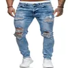 E-Baihui 2021 European American Men's Jeans Denim Trousers Stretch-hole Jean Small-foot Man's blue Hole Jeans Z006333Q