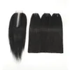 Perruques synthétiques en lot de 3 mèches naturelles lisses, cheveux bruts, 100% 12A, noir naturel, avec fermeture, dentelle 2x6, Kim K 231006