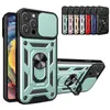 Hybrid Magnetic Finger Ring Kickstand Cases for iPhone 15 Pro Max 14 13 12 11 XR XS X Hybrid Dual Layer Slide Camera Lens Protective Phone Cover Funda