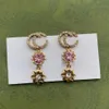 Pendientes colgantes largos de diseño de lujo para niñas, aretes colgantes con forma de flor de diamante rosa, 243C