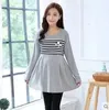 Maternity Tops Tees Korean style fashion maternity nursing top striped patchwork cotton zip nursing tees long loose postpartum woman lactation shirt 231006