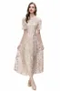 Robes de défilé pour femmes, col rond, manches courtes, broderie florale, couches, robe de bal élégante
