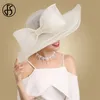 Chapeaux à large bord seau FS élégant fascinateur noir et blanc pour l'église de mariage Sinamay avec grand chapeau bowknot Fedora Tea Party 231005