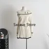 Arbetsklänningar Outwear Vintage 2 -bitklänning Set Women Casual tröja Y2K Mini Kjol Elegant Preppy Style Sticked Suit Korean 2023 Autumn