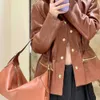 Alta versão mulheres jaqueta de couro fivela de metal zíper blusão ce designer jaquetas mulheres cardigan casaco com cordão cintura dobra trench coats