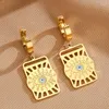 Hoop Earrings Stainless Steel Jewelry Yellow Gold Color Blue Evil Drop Eye