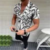 Casual herenoverhemden Mode Sociale heren Turn-Down kraag Overhemd met knopen Bamboebladeren Print Korte mouw Tops Kleding Vest